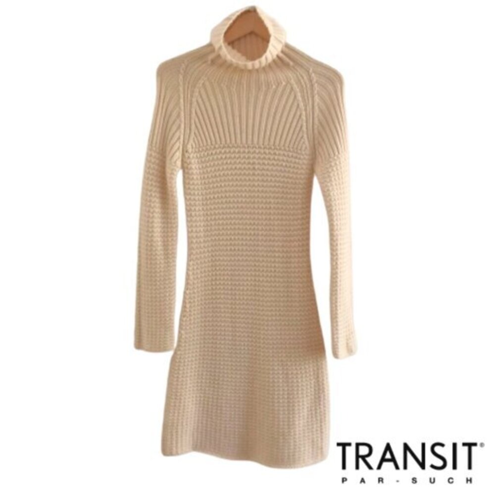 Transit Par Such Cashmere Sweater Dress Italian Designer Fisherman Mixed Knit